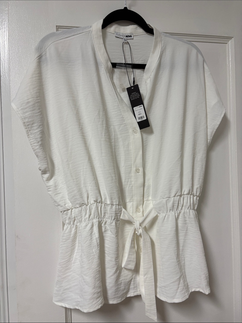 Fashion Nova Ivory Button-Front Drawstring Top